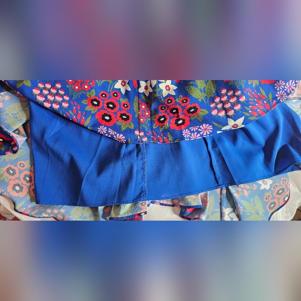 AMUR Blue Floral Puff Sleeve Cutout Mini Dress Size 00 Summer Party Wedding - Picture 12 of 12